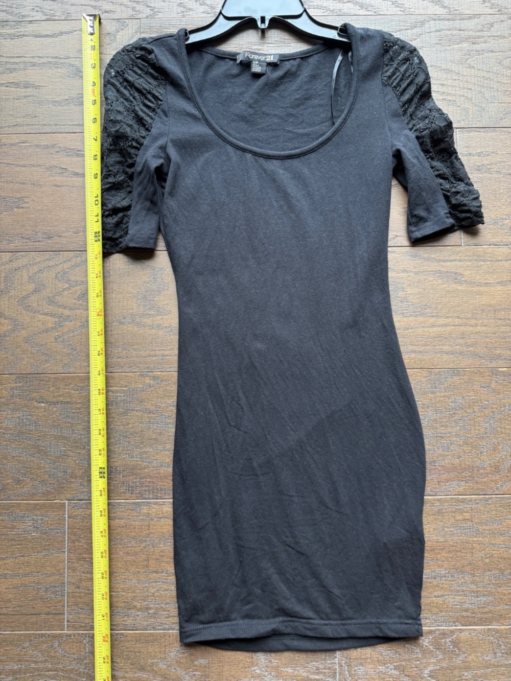 Forever 21 Black Bodycon Dress with Lace Sleeves | Size Small